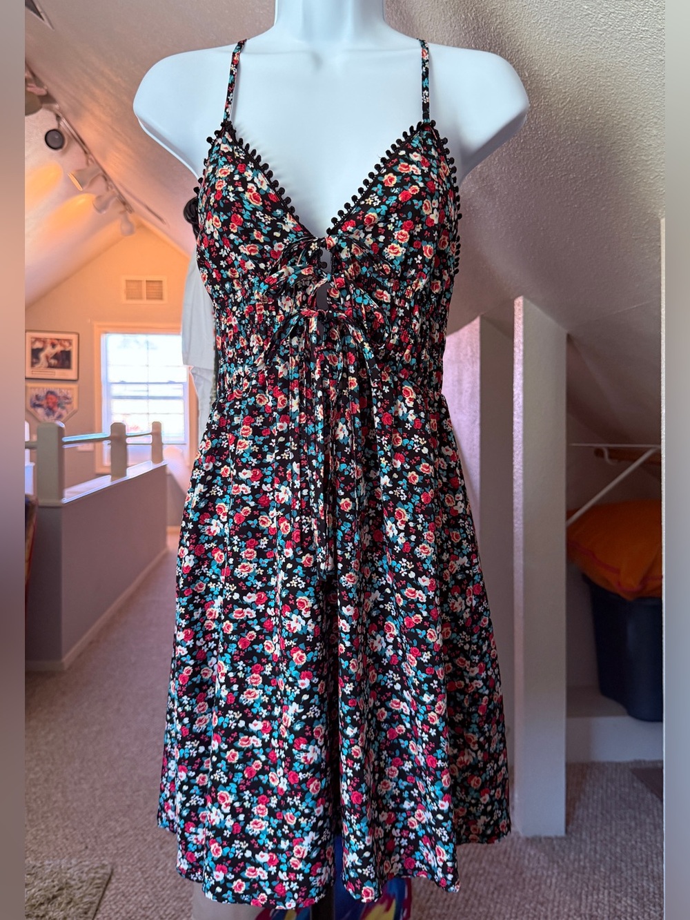 Floral Spaghetti-strap Sundress in Black